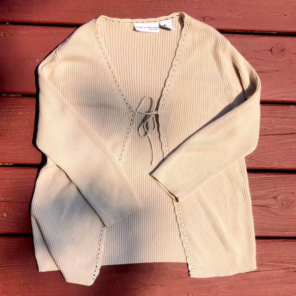 Croft & barrow Beige front-tie cardi